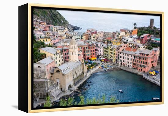 High Angle View of Vernazza, Cinque Terre, UNESCO World Heritage Site, Liguria, Italy, Europe-Peter Groenendijk-Framed Premier Image Canvas