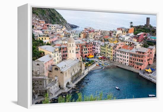 High Angle View of Vernazza, Cinque Terre, UNESCO World Heritage Site, Liguria, Italy, Europe-Peter Groenendijk-Framed Premier Image Canvas