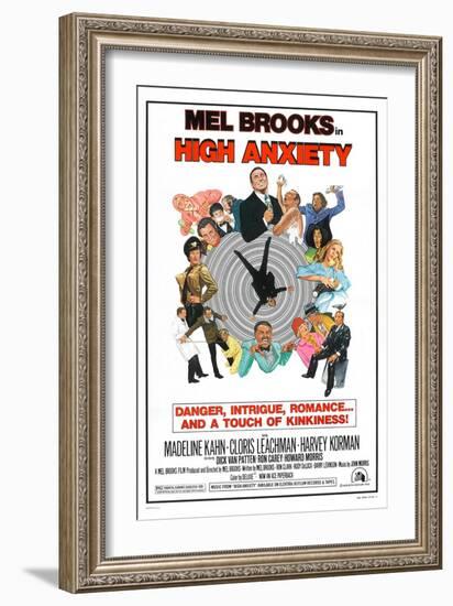 HIGH ANXIETY, US poster, Mel Brooks (top center), 1977-null-Framed Art Print