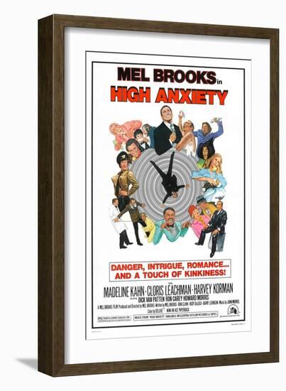 HIGH ANXIETY, US poster, Mel Brooks (top center), 1977-null-Framed Art Print