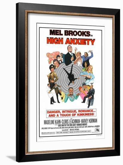 HIGH ANXIETY, US poster, Mel Brooks (top center), 1977-null-Framed Art Print