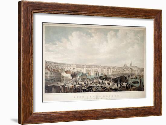 High Level Bridge, Newcastle Upon Tyne, Engraved by George Hawkins (1819-52)-John Wilson Carmichael-Framed Giclee Print