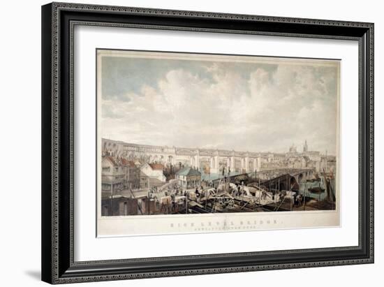 High Level Bridge, Newcastle Upon Tyne, Engraved by George Hawkins (1819-52)-John Wilson Carmichael-Framed Giclee Print