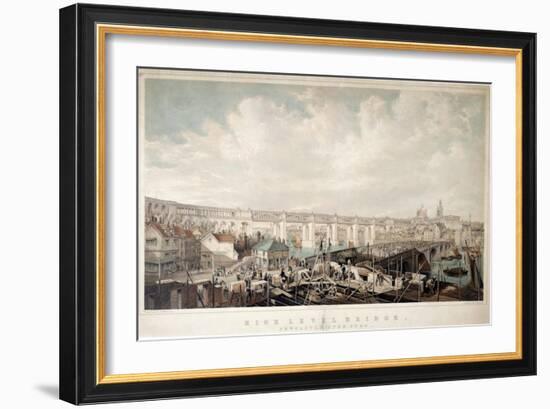 High Level Bridge, Newcastle Upon Tyne, Engraved by George Hawkins (1819-52)-John Wilson Carmichael-Framed Giclee Print