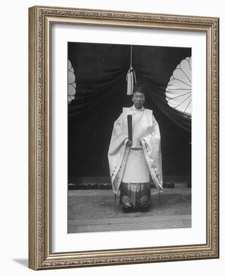 High Priest Matsutaro Suzuki Standing Outside Inari Shrine-Dmitri Kessel-Framed Photographic Print