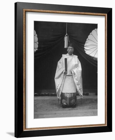 High Priest Matsutaro Suzuki Standing Outside Inari Shrine-Dmitri Kessel-Framed Photographic Print