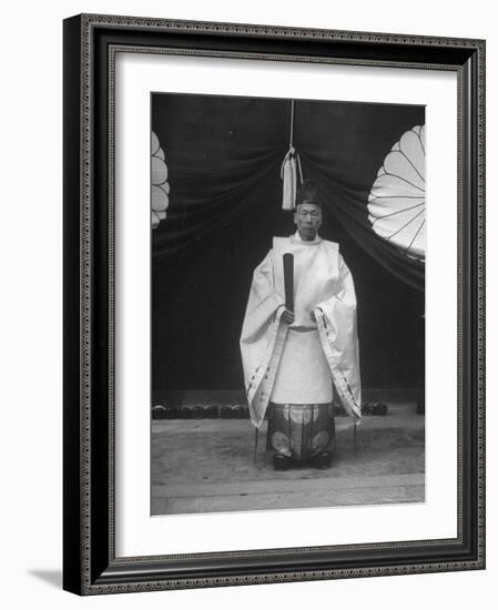 High Priest Matsutaro Suzuki Standing Outside Inari Shrine-Dmitri Kessel-Framed Photographic Print