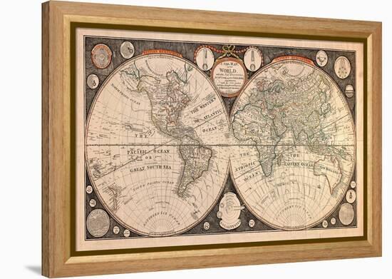 High-Quality Antique Map-megastocker-Framed Stretched Canvas