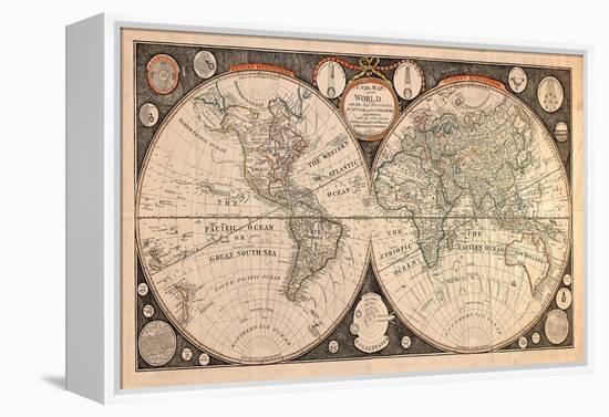 High-Quality Antique Map-megastocker-Framed Stretched Canvas