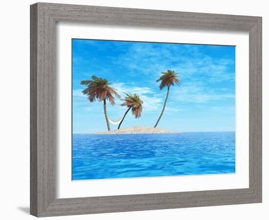 High Resolution Concept Or Conceptual Isolated Exotic Island With Palm Trees And Hammock-bestdesign36-Framed Photographic Print