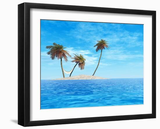 High Resolution Concept Or Conceptual Isolated Exotic Island With Palm Trees And Hammock-bestdesign36-Framed Photographic Print