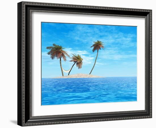 High Resolution Concept Or Conceptual Isolated Exotic Island With Palm Trees And Hammock-bestdesign36-Framed Photographic Print