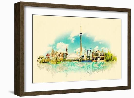 High Resolution Watercolor Panoramic City TORONTO City Illustration-trentemoller-Framed Art Print