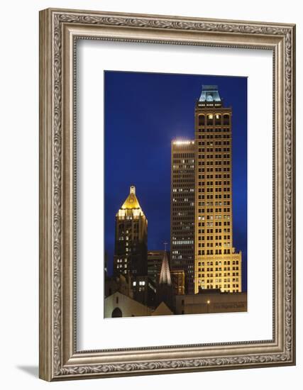 High-Rise Buildings, Art-Deco District at Dusk, Tulsa, Oklahoma, USA-Walter Bibikow-Framed Photographic Print