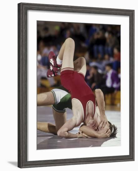 High School Boy's Wrestling Competition--Framed Photographic Print