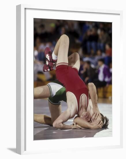 High School Boy's Wrestling Competition--Framed Photographic Print