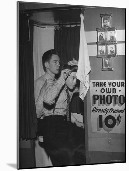 High School Boys Combing Their Hair Before Having Their Picture Taken-William C^ Shrout-Mounted Photographic Print