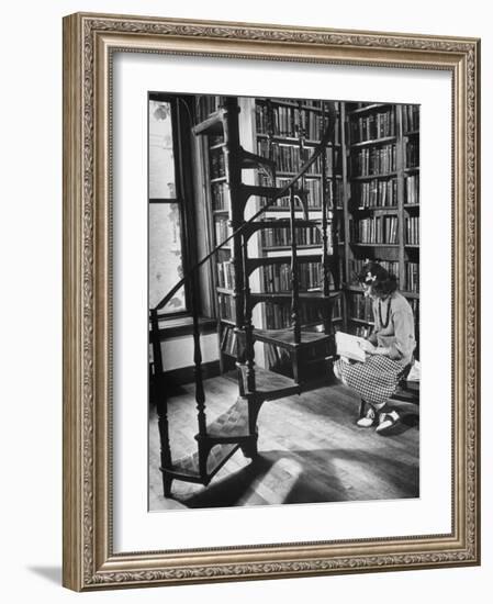 High School Girl Reading at the Newburyport Free Library-Alfred Eisenstaedt-Framed Photographic Print