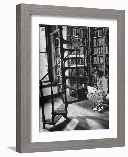 High School Girl Reading at the Newburyport Free Library-Alfred Eisenstaedt-Framed Photographic Print