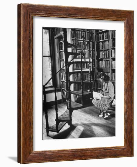 High School Girl Reading at the Newburyport Free Library-Alfred Eisenstaedt-Framed Photographic Print