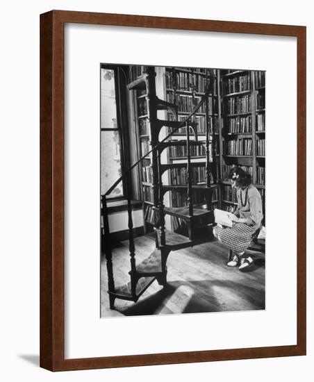 High School Girl Reading at the Newburyport Free Library-Alfred Eisenstaedt-Framed Photographic Print