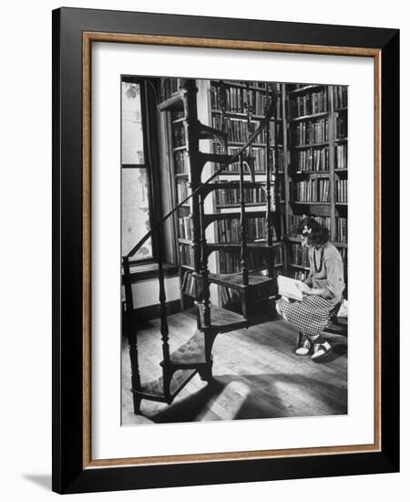 High School Girl Reading at the Newburyport Free Library-Alfred Eisenstaedt-Framed Photographic Print