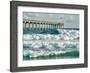 High Surf Day Preceding Tropical Storm. View of Pier and Ocean Waves in Pensacola, Florida.-forestpath-Framed Photographic Print