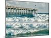 High Surf Day Preceding Tropical Storm. View of Pier and Ocean Waves in Pensacola, Florida.-forestpath-Mounted Photographic Print