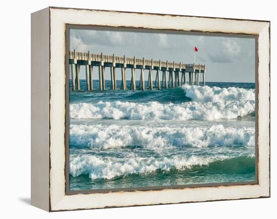 High Surf Day Preceding Tropical Storm. View of Pier and Ocean Waves in Pensacola, Florida.-forestpath-Framed Premier Image Canvas