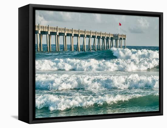 High Surf Day Preceding Tropical Storm. View of Pier and Ocean Waves in Pensacola, Florida.-forestpath-Framed Premier Image Canvas