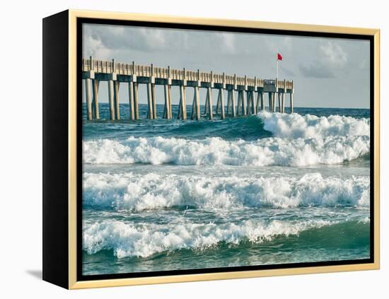 High Surf Day Preceding Tropical Storm. View of Pier and Ocean Waves in Pensacola, Florida.-forestpath-Framed Premier Image Canvas