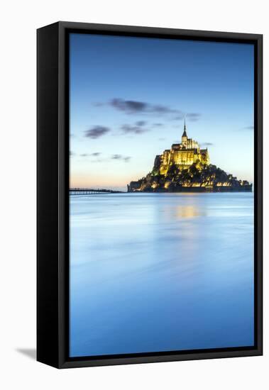 High tide at dusk, Mont-Saint-Michel, UNESCO World Heritage Site, Normandy, France, Europe-Francesco Vaninetti-Framed Premier Image Canvas