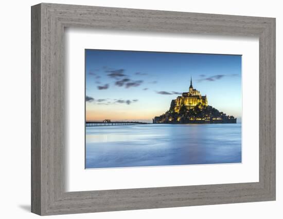 High tide at dusk, Mont-Saint-Michel, UNESCO World Heritage Site, Normandy, France, Europe-Francesco Vaninetti-Framed Photographic Print