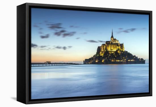 High tide at dusk, Mont-Saint-Michel, UNESCO World Heritage Site, Normandy, France, Europe-Francesco Vaninetti-Framed Premier Image Canvas