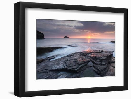 High tide at Trebarwith Strand at sunset, North Cornwall, UK-Ross Hoddinott-Framed Photographic Print