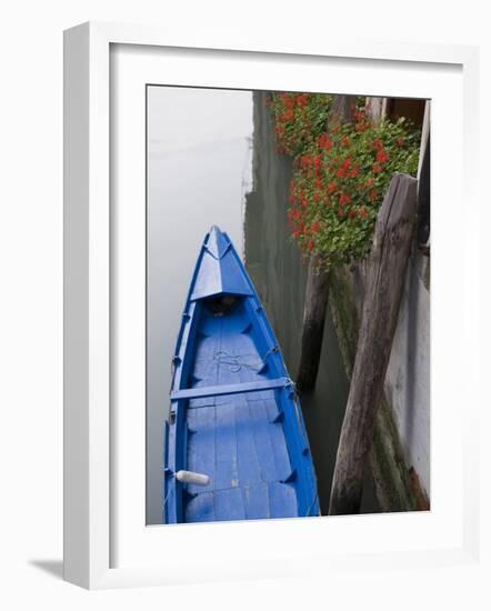 High View of Blue Boat in Canal, Venice, Veneto, Italy, Europe-Martin Child-Framed Photographic Print
