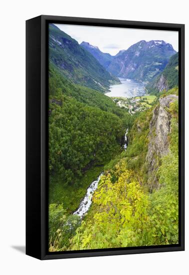 High View of Geiranger and Geirangerfjord. UNESCO World Heritage Site, Norway, Scandinavia, Europe-Amanda Hall-Framed Premier Image Canvas