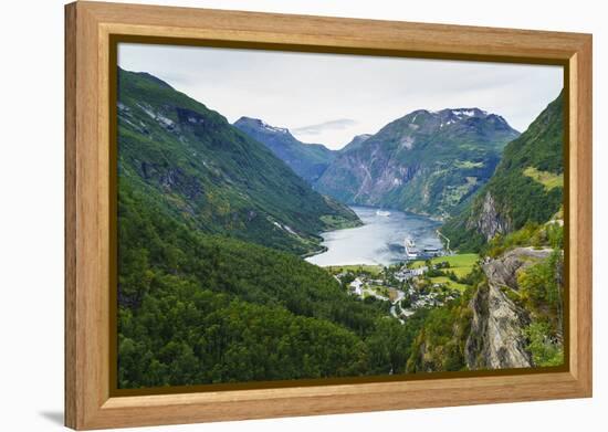 High View of Geiranger and Geirangerfjord, UNESCO World Heritage Site, Norway, Scandinavia, Europe-Amanda Hall-Framed Premier Image Canvas