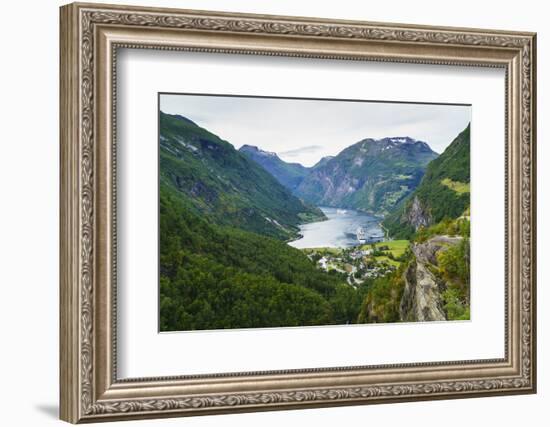 High View of Geiranger and Geirangerfjord, UNESCO World Heritage Site, Norway, Scandinavia, Europe-Amanda Hall-Framed Photographic Print