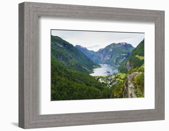 High View of Geiranger and Geirangerfjord, UNESCO World Heritage Site, Norway, Scandinavia, Europe-Amanda Hall-Framed Photographic Print