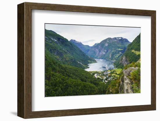 High View of Geiranger and Geirangerfjord, UNESCO World Heritage Site, Norway, Scandinavia, Europe-Amanda Hall-Framed Photographic Print