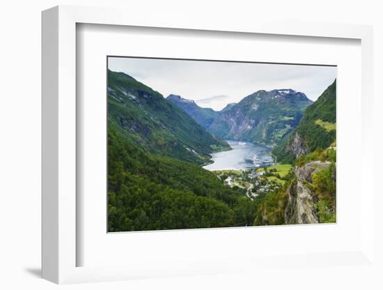 High View of Geiranger and Geirangerfjord, UNESCO World Heritage Site, Norway, Scandinavia, Europe-Amanda Hall-Framed Photographic Print