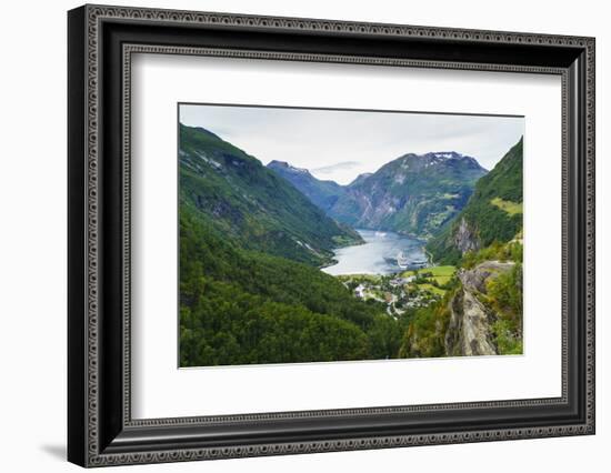 High View of Geiranger and Geirangerfjord, UNESCO World Heritage Site, Norway, Scandinavia, Europe-Amanda Hall-Framed Photographic Print