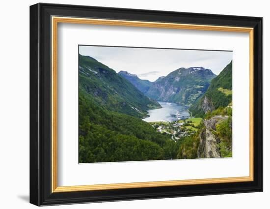 High View of Geiranger and Geirangerfjord, UNESCO World Heritage Site, Norway, Scandinavia, Europe-Amanda Hall-Framed Photographic Print