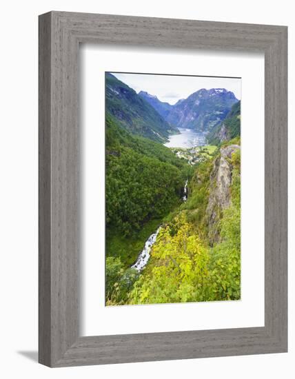 High View of Geiranger and Geirangerfjord. UNESCO World Heritage Site, Norway, Scandinavia, Europe-Amanda Hall-Framed Photographic Print