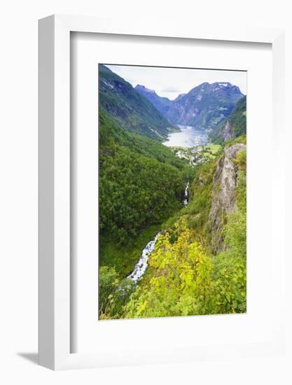 High View of Geiranger and Geirangerfjord. UNESCO World Heritage Site, Norway, Scandinavia, Europe-Amanda Hall-Framed Photographic Print