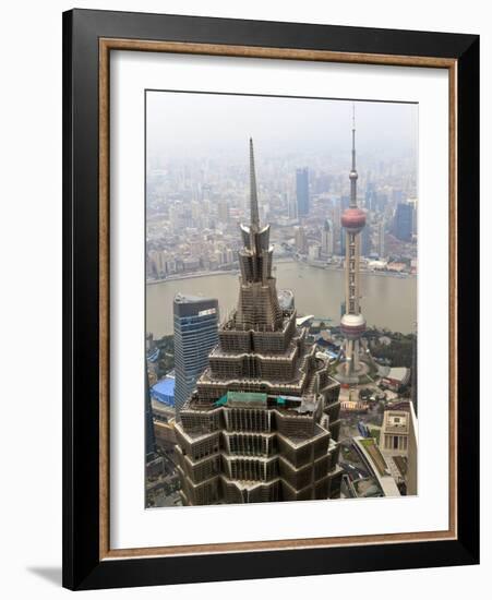 High View of Jinmao (Jin Mao) Tower and Oriental Pearl Tower, Shanghai, China, Asia-Amanda Hall-Framed Photographic Print
