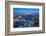 High view of London skyline at dusk along the River Thames from Tower Bridge to Canary Wharf, Londo-Fraser Hall-Framed Photographic Print