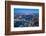 High view of London skyline at dusk along the River Thames from Tower Bridge to Canary Wharf, Londo-Fraser Hall-Framed Photographic Print