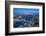 High view of London skyline at dusk along the River Thames from Tower Bridge to Canary Wharf, Londo-Fraser Hall-Framed Photographic Print